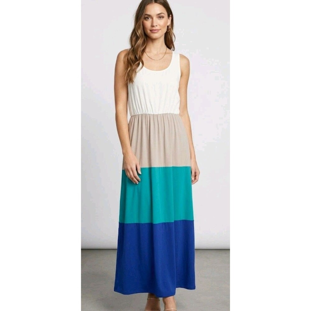 Vintage My Story Maxi Dress Size M Sleeveless Colorblock USA